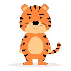 Cute cartoon tiger. Funny animal. Flat vector illustration