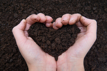 Heart shaped soil pile in hands
