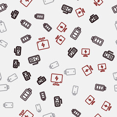 Set line Electrical outlet, Battery charge, and Smart Tv on seamless pattern. Vector