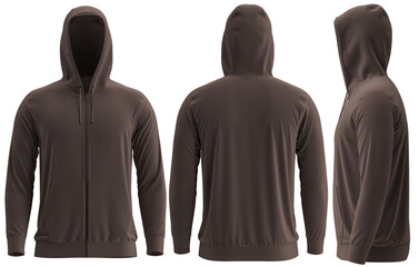 Hoodies, UP, Brown, 3D render Full Zipper Blank male hoodie sweatshirt long sleeve, men's 
