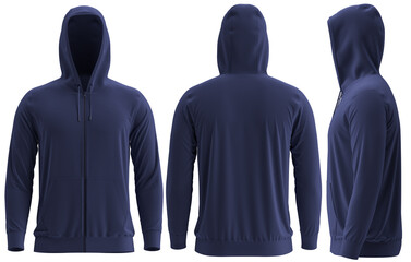 Hoodies, UP, Navy, 3D render Full Zipper Blank male hoodie sweatshirt long sleeve, men's 