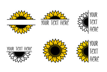 Hand drawn sunflowers and part of flowers