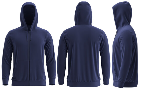 Hoodies UP Navy 3D render Full Zipper Blank male hoodie sweatshirt long sleeve men s Stock Adobe Stock