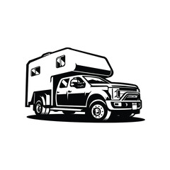 Camper truck overland 4x4 silhouette vector image illustration isolated in white background