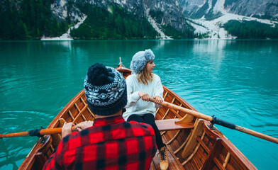 Mountain stories. Happy couple on a wanderlust vacation.