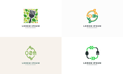 Set of Healthy Nature food logo designs concept vector, Vegetarian food symbol Creative logo