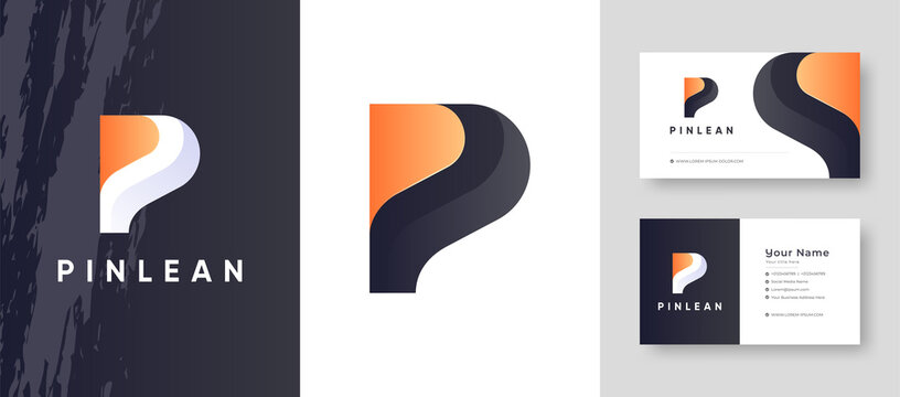 Color gradient style Initial Letter P Company business Logo with Business Card Design Fresh or Clean Editable Template