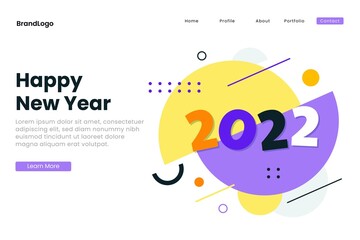 Colorful design 2022 happy new year landing page. Illustration for websites, landing pages, mobile applications, posters and banners
