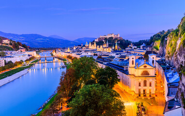 Salzburg, Austria. Panoramic view of Salzburg skyline with Festung Hohensalzburg.