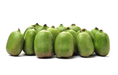 mini kiwi baby fruit (actinidia arguta) on white background 