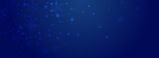 Glow Snowflake Vector Pnoramic Blue Background.
