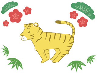 手描きのかわいいトラ。横を向いて立っている