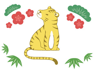 手描きのかわいいトラ。斜め前を向いて見上げている