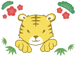 手描きのかわいいトラ。正面を向いている