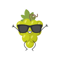 Bunch grapes jumping cute funny character cartoon smiling face happy joy emotions ripe juicy symbol wine sweet fruit beautiful icon vector illustration.