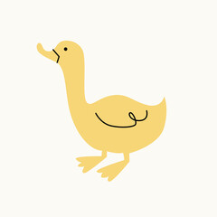 Illustration of a yellow goose on an isolated background. Dusty pastel colors. Modern flat style