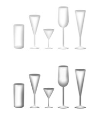 Set of glass goblets for wine and drinks. Isolated on white background illustration.