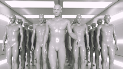 Obraz premium 3D render. Humanoid figures and sicifi scene