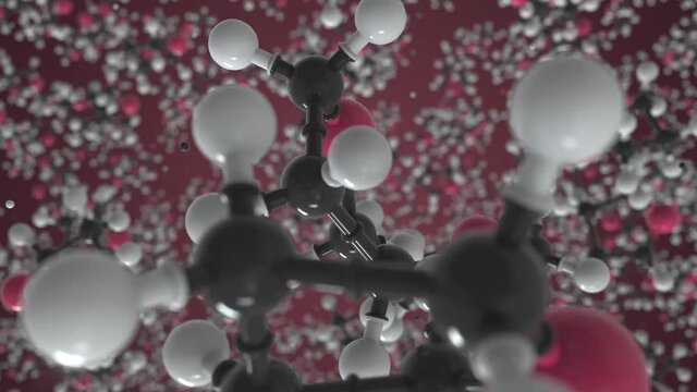 Molecule of tetrahydrofuran, isolated molecular model. Looping 3D animation or motion background