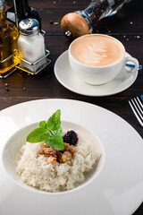 healthy breakfast rice porridge with raisins