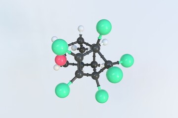 Endrin molecule made with balls, isolated molecular model. 3D rendering