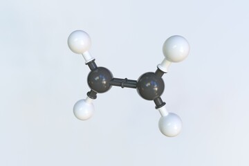 Ethylene molecule made with balls, scientific molecular model. 3D rendering