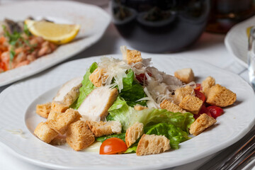 salad of baked chicken meat, individual salad