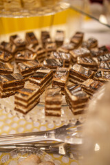 dessert cake on the buffet table in the restaurant