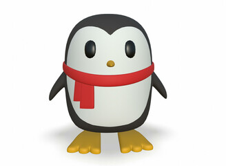 Cute christmas winter small cartoon penguin 3d-rendering