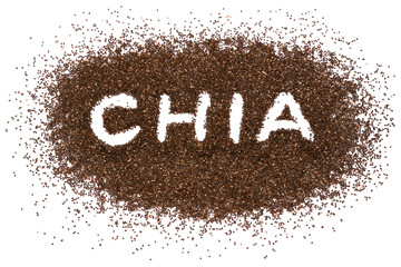 Chia sign word made of Organic natural seeds isolated on white background