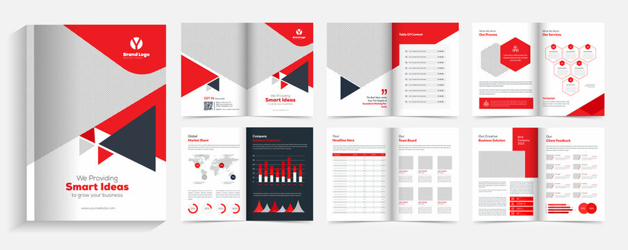 Modern brochure template design with red gradient shapes multi pages business brochure design 
