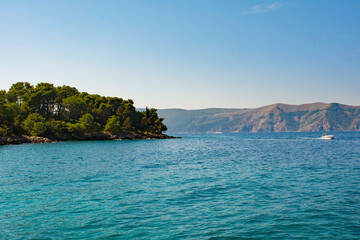 Fototapeta premium The late summer coastline near Glavotok on Krk Island in Primorje-Gorski Kotar County in western Croatia 