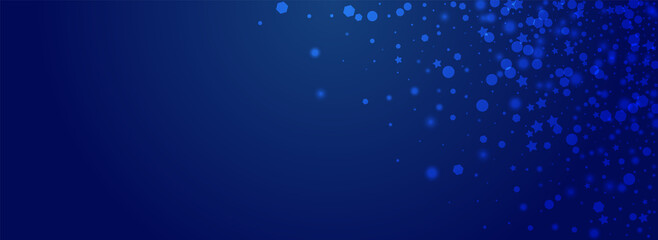 White Confetti Vector Pnoramic Blue Background.