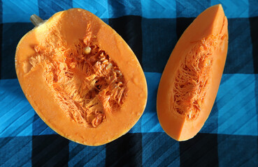 orange pumpkin harvest on blue background   