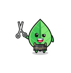 leaf character as barbershop mascot