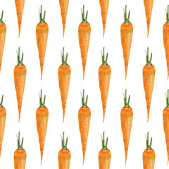 Watercolor seamless background with carrot on a white background. Menu design, textile design, printing.