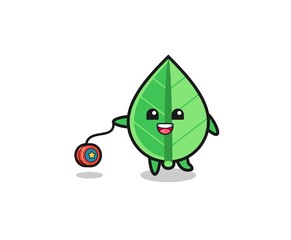 cartoon of cute leaf playing a yoyo