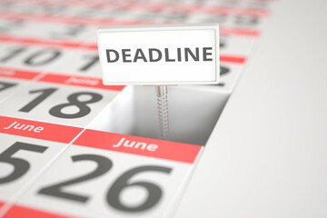 DEADLINE plate on June 19 in a calendar, 3d rendering