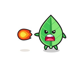 cute leaf mascot is shooting fire power