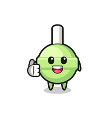 lollipop mascot doing thumbs up gesture