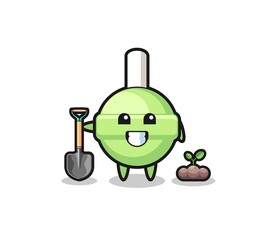 cute lollipop cartoon is planting a tree seed