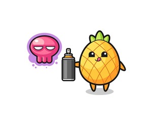 pineapple cartoon make a graffiti with a spray paint
