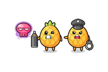 Fototapeta premium pineapple cartoon doing vandalism and caught by the police
