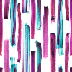 Hand painted watercolor purple smears.  Abstract seamless pattern. Striped background.