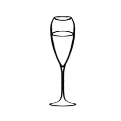 A glass for champagne or wine . Illustration of a doodle.