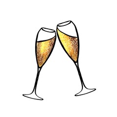 Two glasses of champagne or wine . Illustration of a doodle.