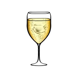 A glass for champagne or wine . Illustration of a doodle.