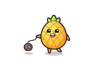 cartoon of cute pineapple playing a yoyo