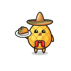 pineapple Mexican chef mascot holding a taco