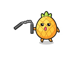 cartoon of pineapple using nunchaku